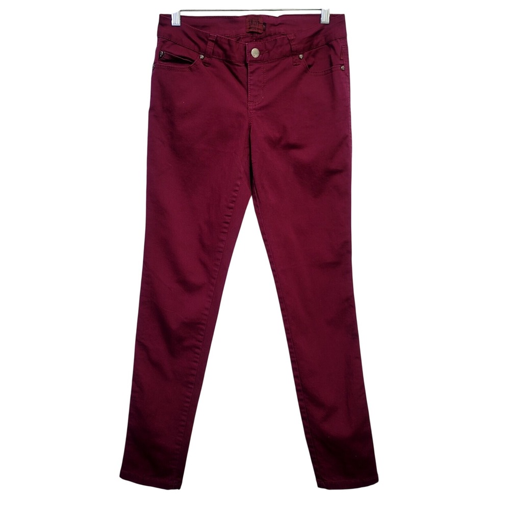 Tripp NYC Burgundy Skinny Pants Women Size 5‎ Skull Rivets Low Rise Stretch Goth